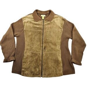 Vintage Cubavera Pig Suede Knit Jacket Mens XL Brown Ribbed Long Sleeve Full Zip